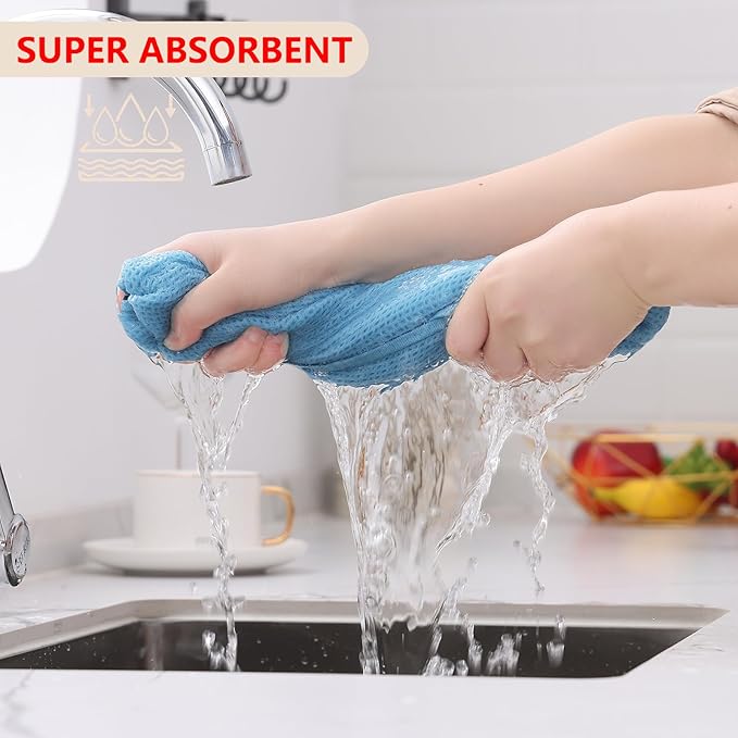 Kitinjoy 100% Cotton Waffle Weave Kitchen Towels (13 X 28 Inches, Sky Blue), 4-Pack Super Soft and Absorbent Dish Towels for Drying Dishes, Kitchen Hand Towels