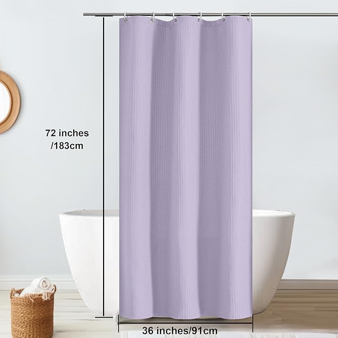OVZME Stall Fabric Shower Curtain Set - 36x72W, Waffle Weave 230GSM Heavy Duty Small Shower Curtains for Narrow Stall Size, Machine Washable Bath Curtain with 12 Plastic Hooks, Lavender