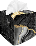 Tissue Box Cover Square Decorative Tissue Box Holder Cute Funny Cube Tissue Case Cover-Black Marble Tissue Box Cover