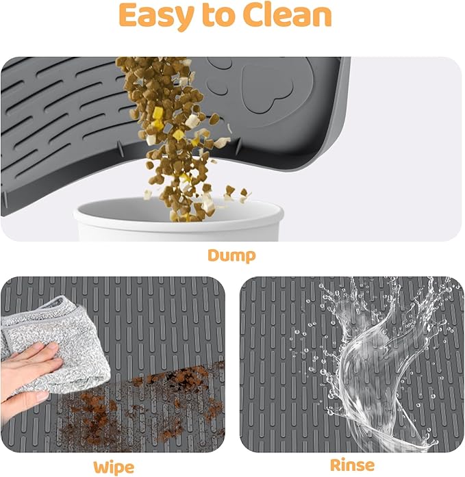 Bartuke Dog Food Mat, Extra Large 34" x 22" Silicone Pet Feeding Mat with Raised Edge Pet Placemat for Small, Medium, and Large Pets Non-Slip, Easy to Clean (Dark Grey)