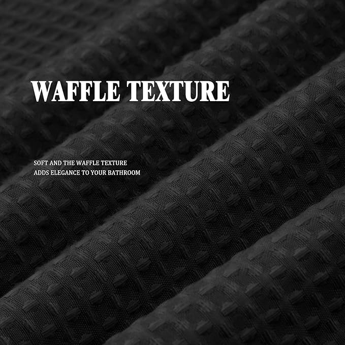 Awellife Waffle Hotel Textured Black Shower Curtains for Bathroom 230 GSM Heavy Duty Fabric Liner, 36" W X 72" L Inch