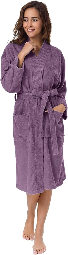 SIORO Women Terry Cloth Bath Robes with Pockets, Soft Long Cotton plush Kimono Wrap Bathrobe, Spa, Fuzzy Female nightgrown