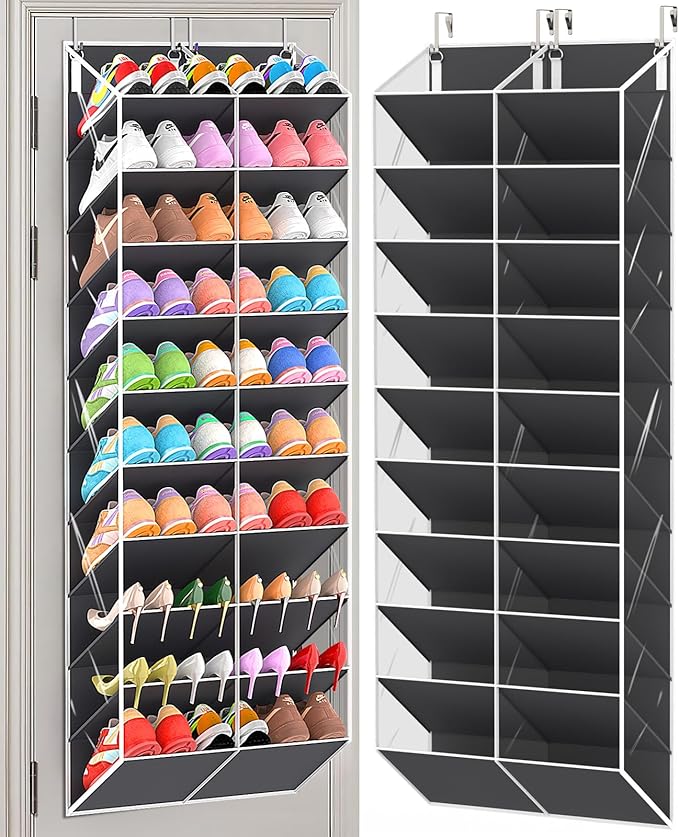 UVIAHOMI 30 Pairs Over the Door Shoe Organizer, Clear Pockets Hanging Shoe Storage for Closet, 10-Tier Door Shoes Rack Storage Fit All the Family's Sneakers, Boots, Heels, Dark Grey