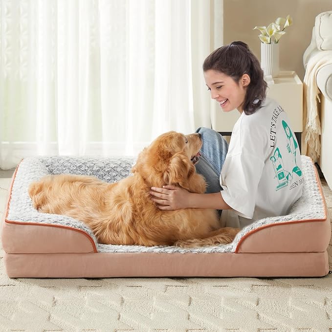 LEXTRO Orthopedic Dog Bed for Large Dogs, Egg Crate Foam Bed for Large Dogs, Equipped with Removable Waterproof Pillow Cover and Anti-Slip Bottom, Pet Bed