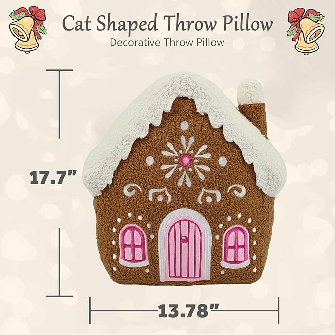 VigorSpring Christmas Gingerbread House Pillow - Soft Teddy Fleece Stuffed Cushion for Christmas Home Decoration, Perfect Throw Pillow for Kids, Sofa, Bed, Office, Living Room Indoor Use