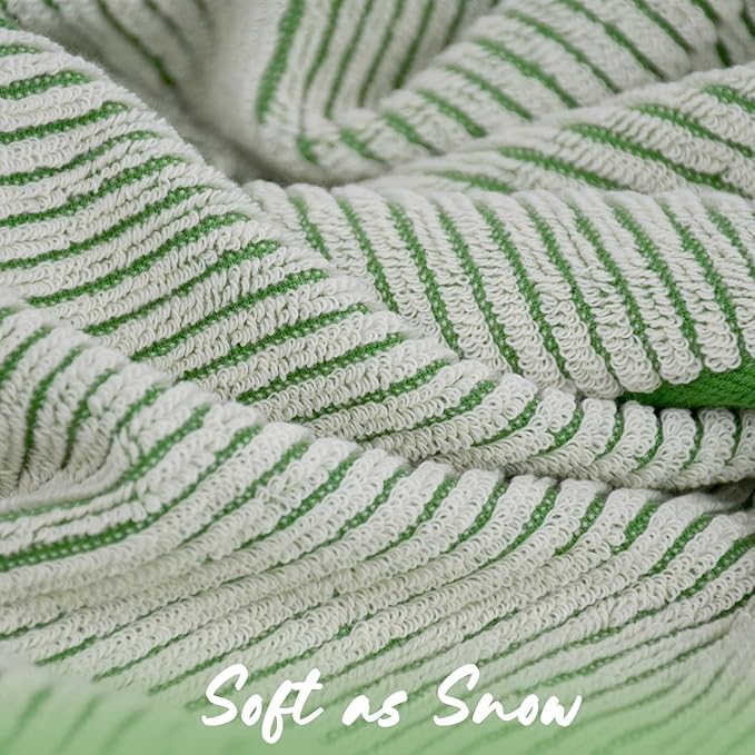 Cleanbear Wash Cloths for Showering, 12 Washcloths with Stylish Jacquard Weaved Design, Green Cotton Washcloth Set, 13 x 13 Inches