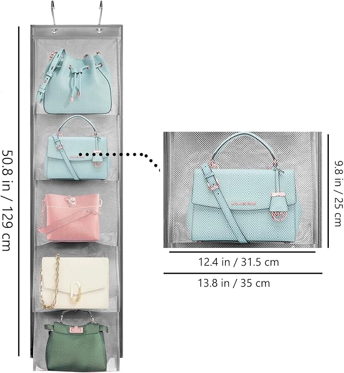 TEMUORG 2 Pack Over the Door Hanging Vinyl Organizer Embroidery Stabilizer Holder Purse Storage for Closet Bath Towel Hanger Scarf Container 5 Large Pockets (One Side)