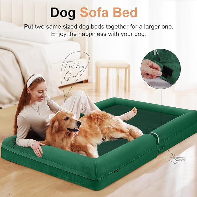 NANUYA Large Dog Bed Orthopedic Washable: Beds Bolster XXL Bed Big XLarge Dogs Egg Crate Foam Sofa Couch Waterproof Removable Cover - Emerald
