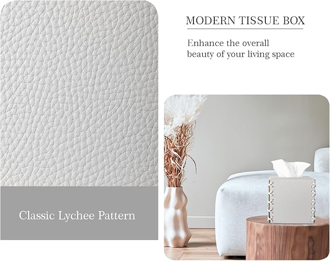Tissue Box Cover PU Leather Tissue Holder Square Decorative Home Decor Cube Boxes for Bathroom, Kitchen, Nightstand, Office Desk Essentials, Light Gray