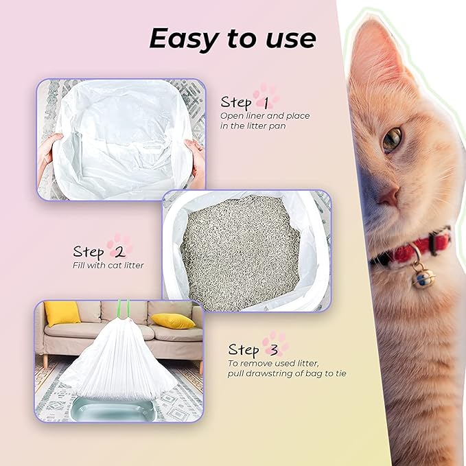KropBom Cat Litter Box Liners, 30 Count - 41" x 19" Large Extra Durable Litter Pan Bags with Drawstring - Heavy Duty Liner Bags for Pet Litter Tray (Unscented)