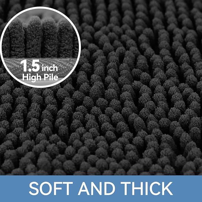 Bcoimo 24"×17" Absorbent Bath Mat, Non-Slip with Backing Chenille Bath Rug and Machine Washable Bathroom Mat Quick-Dry Design. Ideal for Bathroom and Tub Areas