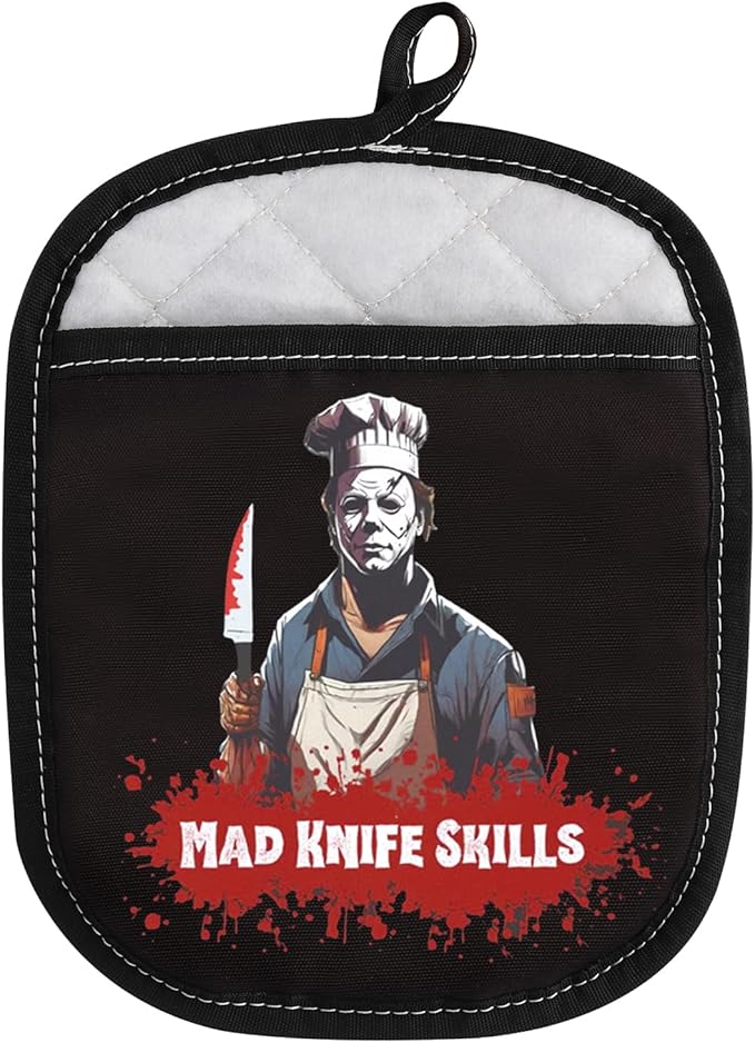 WCGXKO Horror Oven Mitt Pot Holder with Pocket Horror Movie Merchandise for Fans (MAD KN)