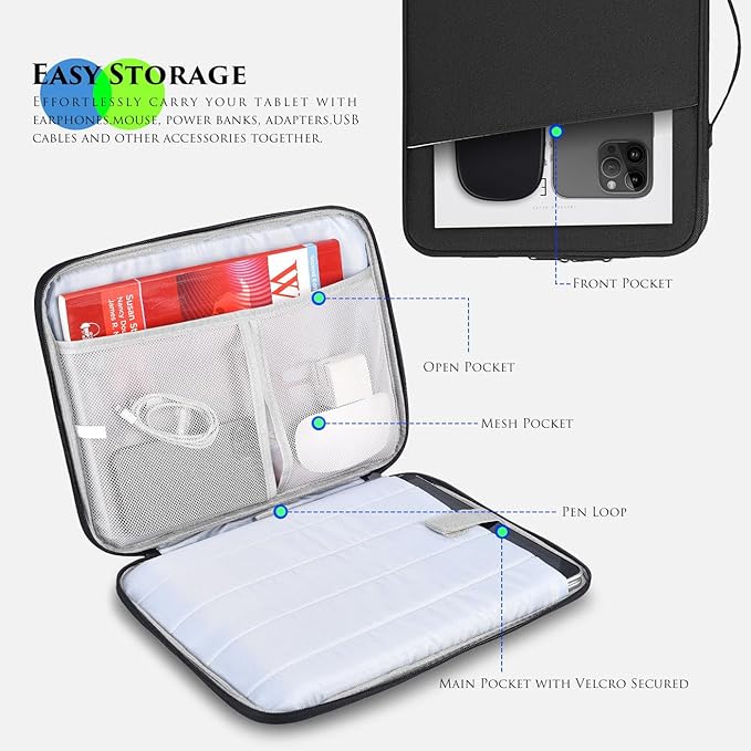 9.7-11 Inch Tablet Sleeve Case Compatible with 11" Samsung Galaxy Tab S9 S8 S7/ Samsung Galaxy Tab A7 S6 A 10.4 10.1 Tablet Bag,iPad 11th/iPad Pro M5 M4/Air 11 M2 M3 2025 2024 Carrying Bag(Black)