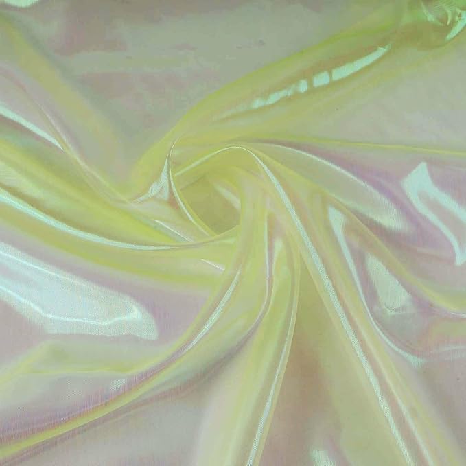 Sheer Iridescent Organza Fabric 58 Inches Wide - 5 Yards Precut - Shinny Wedding Party Decor Fairy Costume Voile Doll Clothes Sewing - Yellow