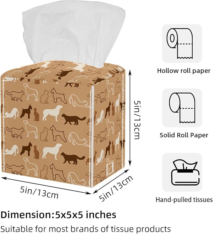 2 Pack Dogs Animals Tissue Box Cover Leather Facial Tissue Dispenser Box Holder for Dresser Bathroom Decorative