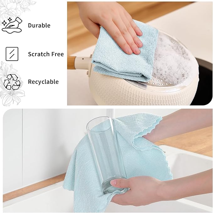 Tigona 80 Pack Microfiber Cleaning Cloth Roll,Lint Free Rags & Tear Away Reusable Towels Washable Scratch,Ultra Absorbent Dish Rags(12" x 12") for Car Kitchen Home Garage-Blue