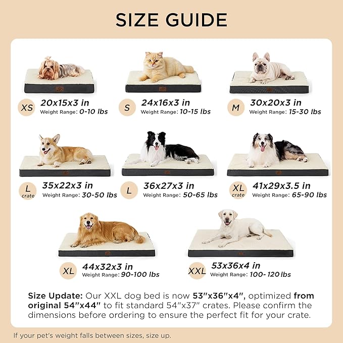 Bedsure XL Dog Beds Large Sized Dog -Comfy Flat Extra Large Pet Beds with Removable Washable Cover, Orthopedic Egg Crate Foam Mat, Suitable for Pet Up to 100 lbs