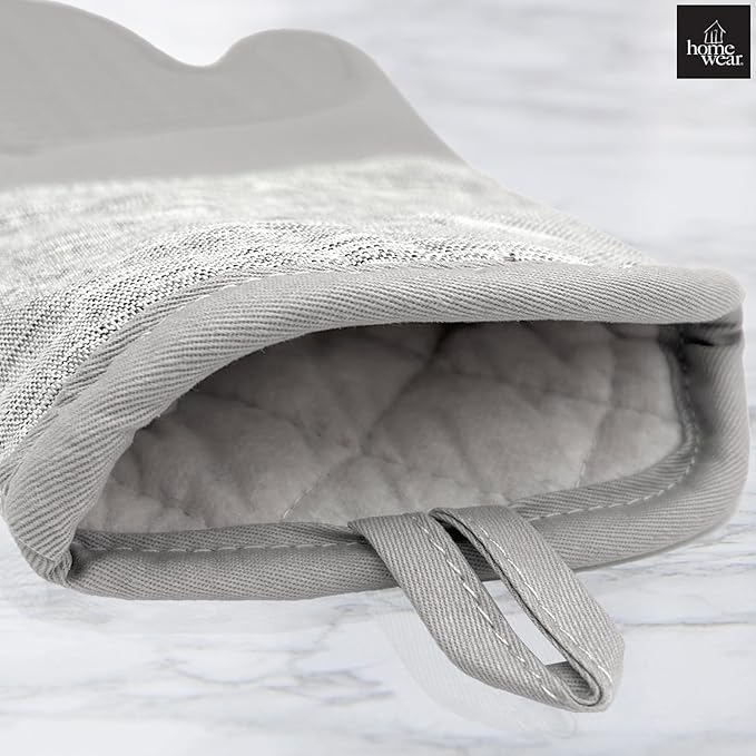 Homewear Marlow Silicone Extra Long Oven Mitt 2 Piece Set, Heat and Slip Resistant, Recycled Cotton with Soft Lining, Thick Kitchen Gloves for Cooking, Grey