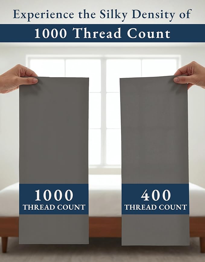 LANE LINEN 100% Egyptian Twin Bed Sheets Cotton - 1000 Thread Count, Soft & Comfy No Pill Fade Resistant Natural Cooling Mercerized Cotton Twin Size Sheets 15" Deep Pocket - Charcoal