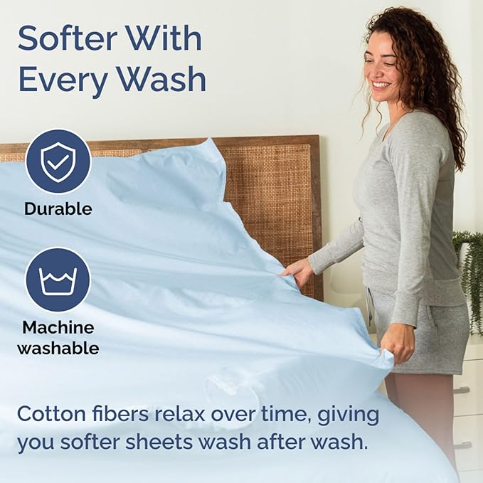 Extra Deep Pockets 400 Thread Count 100% Cotton 3 Piece Twin Size Bedding Sheet Set - Breathable & Cooling - Hotel Luxury Bed Sheets Set - Soft, Wrinkle Free And Comfy Light Blue Bedding Sheets Set
