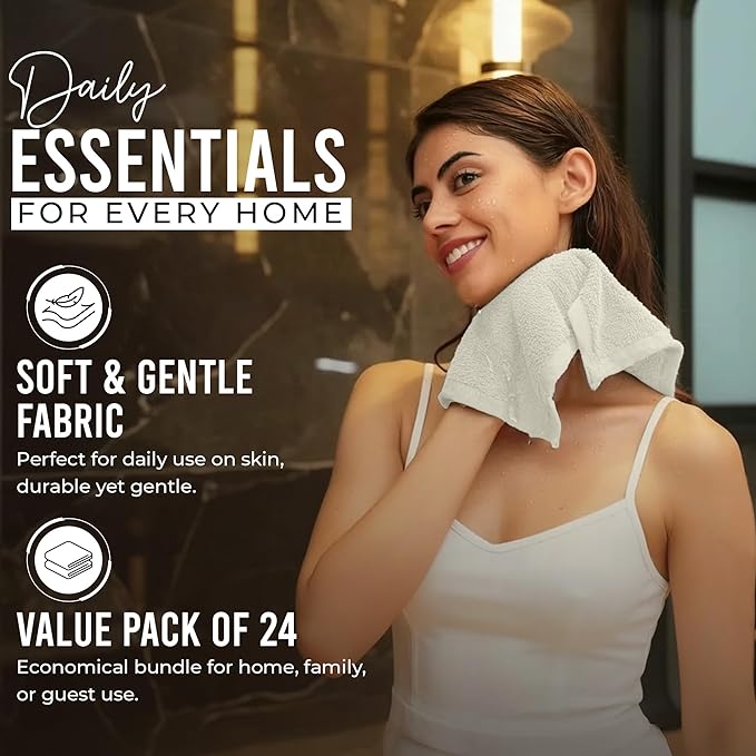 RIVERSIDE 24 Pack Washcloths Set - 100% Cotton [12x12 Inches] - 500 GSM, Soft, Quick-Dry & Highly Absorbent Face Towels - Perfect for Bathroom, Gym, Hotel, Spa & Travel - Cannoli Cream