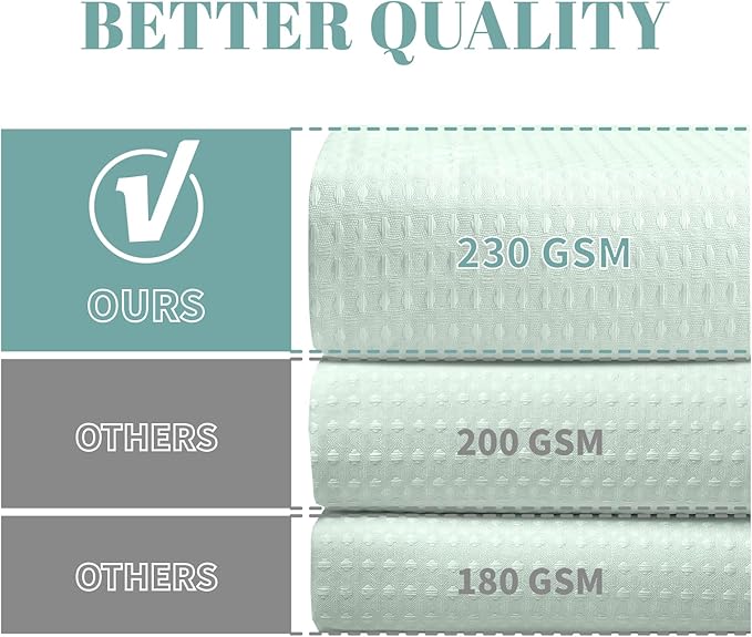 eachope MintGreen No Hook Waffle Weave Shower Curtain with snap-in Liner Replacement, 230GSM Waterproof Fabric Hotel Shower Curtain Set for Bathroom, Through Mesh Top Window,71Wx77H
