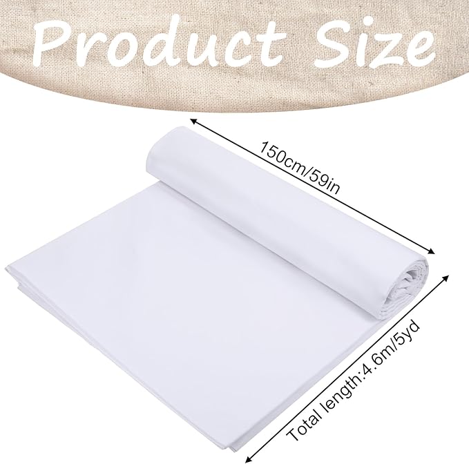 Cotton Muslin Fabric 59 inch x 5 Yards Light Weight Bleached Muslin Linen Fabric Material for Sewing Material Embroidered Apparel Cloth White