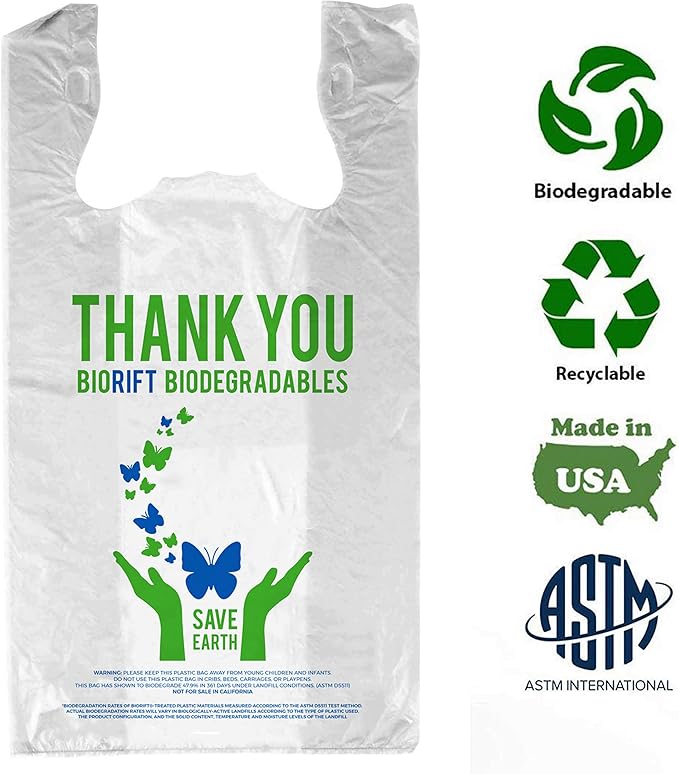 Biodegradable Thank You Bags | 1000 Count - Bulk | Extra Thick, Strong, Recyclable, & Reusable | 100% Biodegradable Shopping Bags, Grocery/Restaurant/Supermarket | 12" x 6.5" x 22" | Made in USA