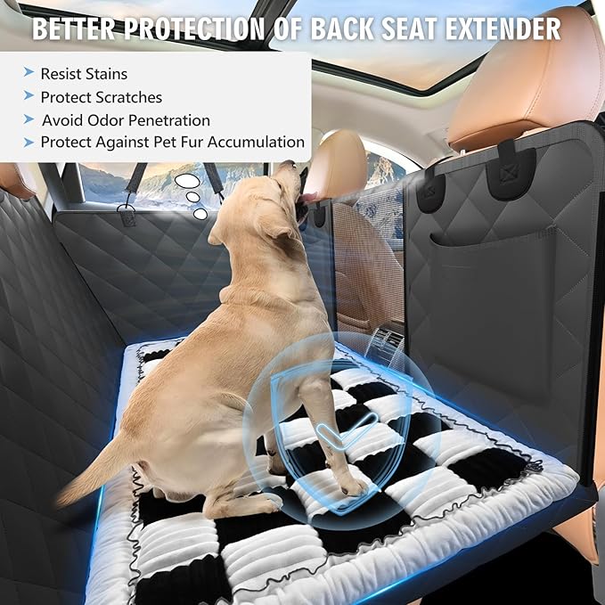 ROUWINNE Backseat Dog Bed Non-Slip, Dog Bed for Car Back Seat Soft and Comfortable, Back Seat Pet Bed Mat for Travel, Pet Car Blanket for Backseat Extender and Seat Covers Checkered (51”X 23.5”)