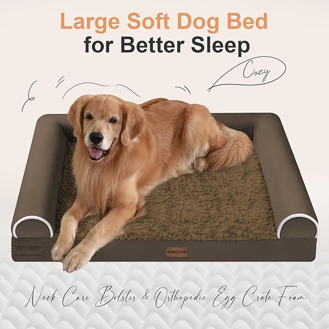 Large Dog Bed Orthopedic Washable: Beds Bolster XXL Bed Big XLarge Dogs Egg Crate Foam Sofa Couch Waterproof Removable Cover - Dark Coffee