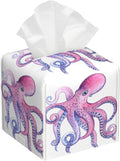 Sea Creature Leather Tissue Box Holder Pink and Purple Octopus Tissue Box Cover Facial Paper Case Organizer Cube Napkin Dispenser for Bathroom Vanity Countertop Night Stand Office Car