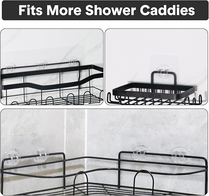 Lsnisni 14 Pack Shower Caddy Adhesive Replacement, Strong Adhesive Hooks, Waterproof Shower Adhesive Strips, No Drilling, for Bathroom Storage Shelves and Kitchen Racks
