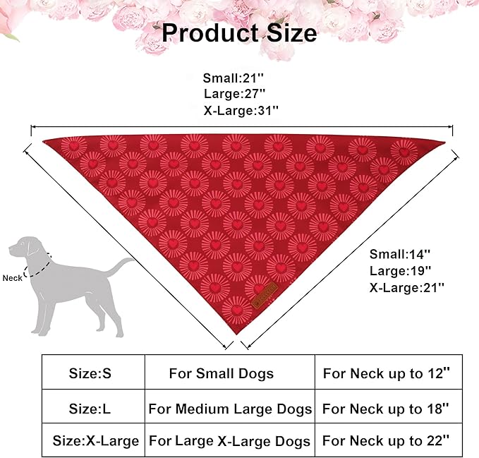 ADOGGYGO Valentines Dog Bandana 2 Pack, Heart Sunburst Eyelash Print Pet Scarf, Durable Fabric, Red Pink Valentine Bandanas for Medium Large Dogs (Large)