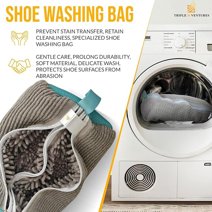 Triple M Ventures Double Shoe Washing Bag for Washing Machine, Grey, Polyester, 360 All-Round Cleaning, 2 Pack, 2 Pairs of Shoes Simultaneously, Zipper Closure
