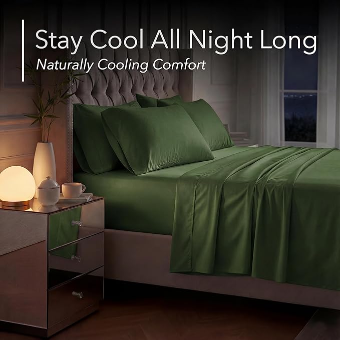 DECOLURE 100% Viscose Derived from Bamboo Sheets California King Size - Luxury 6 Pc Naturally Cooling Sheets, Ultra Soft Bed Set - Deep 17" Pockets, Double Stitching, Oeko Tex Standard (Olive)