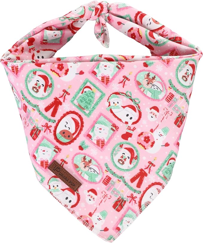 UP URARA PUP Christmas Dog Bandana–Adorable Happy Snowman Triangle Scarf for Small Medium Large Dogs, Soft Cotton Pet Bib for Winter & New Year, Adjustable Dog Kerchief