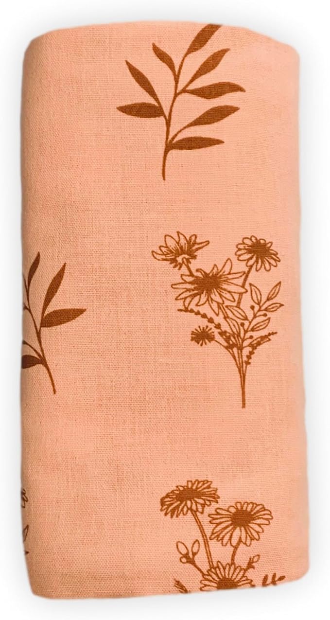 Leyl&Ari Muslin Baby Swaddle Blanket | 100% Organic Receiving Wrap (Peach/Wildflowers)