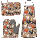 Chicken Oven Mitts and Pot Holders with Apron Set of 5 Silicone Breeds of Chicken Kitchen Mitts and Non-Slip Potholders Apron Set Heat Resistant Funny Rooster Hen Chicken Oven Gloves Hot Pads