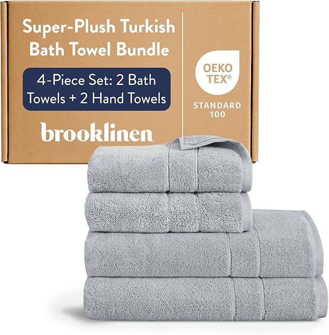 Brooklinen Super-Plush Bath Towel and Hand Towel Set - 2 Bath Towels, 2 Hand Towels - Cotton, Highly Absorbent (Smoke)