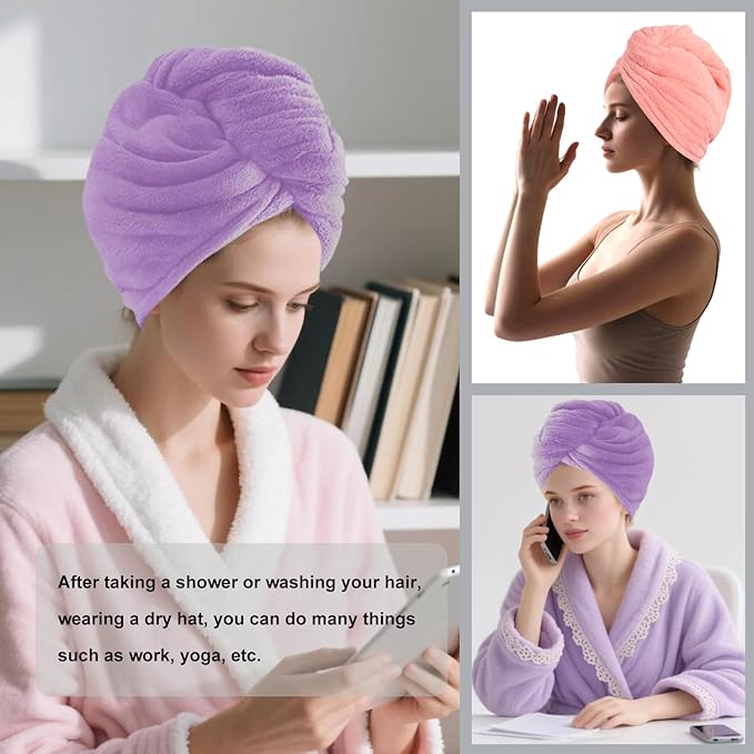 AGKXHDEC 2 Packs Microfiber Towel, Hair Turbans for Wet Hair, Drying Hair Wrap for Women(Pink，Purple)