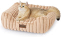 ZOMISIA Small Dog Beds for Small Dogs - Washable Cat Beds for Indoor Cats, Rectangle Orthopedic Puppy Bed with Fluffy Removable Cover, 20x19x7inches, Beige
