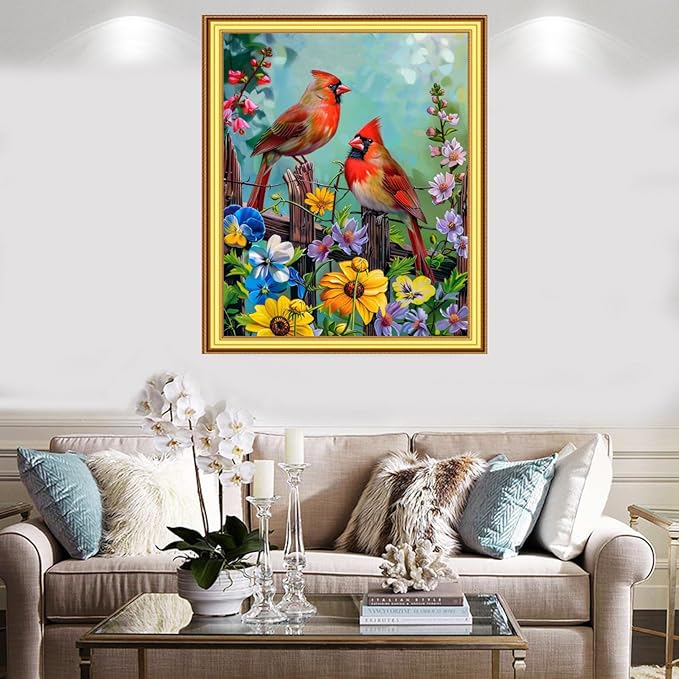 Foxnyart Stamped Cross Stitch Kits Full Range of Embroidery Needlework Starter Kits for Beginners Adults 11CT Embroidery Patterns Art Crafts DIY Needlepoint Kit-Colorful Flowers Birds 16x20 inchs
