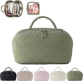 Petition Makeup Bag for Women, Wide Open Lay-Flat Cosmetic Case, Festivalment Makeup Bag, Spacious 180° Open Cosmetic Organizer for Toiletries & Brushes Large Capacity with Compartments (Green)