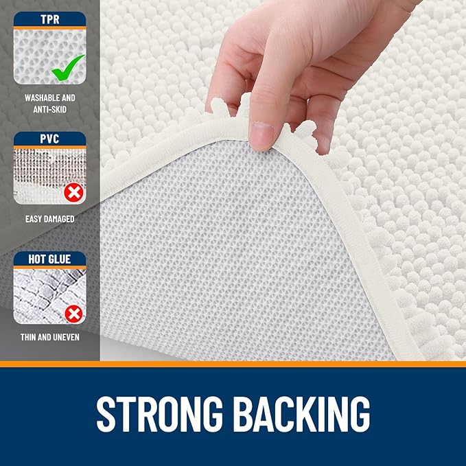 OLANLY Bathroom Rugs 70x46, Extra Soft Absorbent Chenille Bath Rugs, Rubber Backing Quick Dry, Machine Washable Bath Mats for Bathroom Floor, Tub and Shower, Home Decor Accessories, Ivory