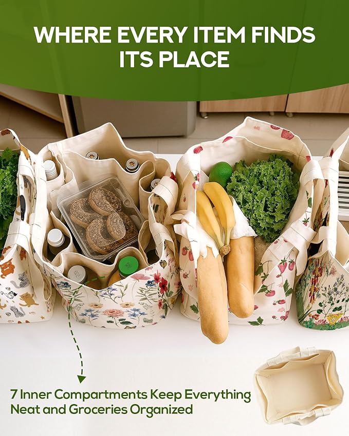 Miss Adola Large Canvas Grocery Tote Bag - Reusable Extra Large Shopping Shoulder Bags with 6 Inner Pockets & 2 Handle Strap