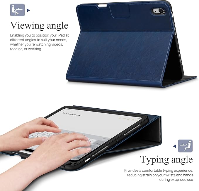auaua Case for iPad Air 11 Inch M3/M2 (2025/2024), iPad Air 5th/4th Generation (2022/2020), with Pencil Holder and Pocket, Typing Angle Muti-Stand Magnetic Closure Auto Sleep/Wake (Blue)