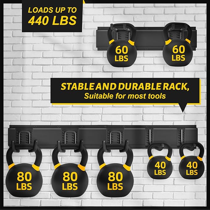 Suemoss Garage Tool Organizer Wall Mount, 48 Inches Garden Tool Organizer with Adjustable Hooks, Metal Garage Storage Rack Max Loading 440lbs, Tool Holder for Hanging Rake Broom Mop Snowboard