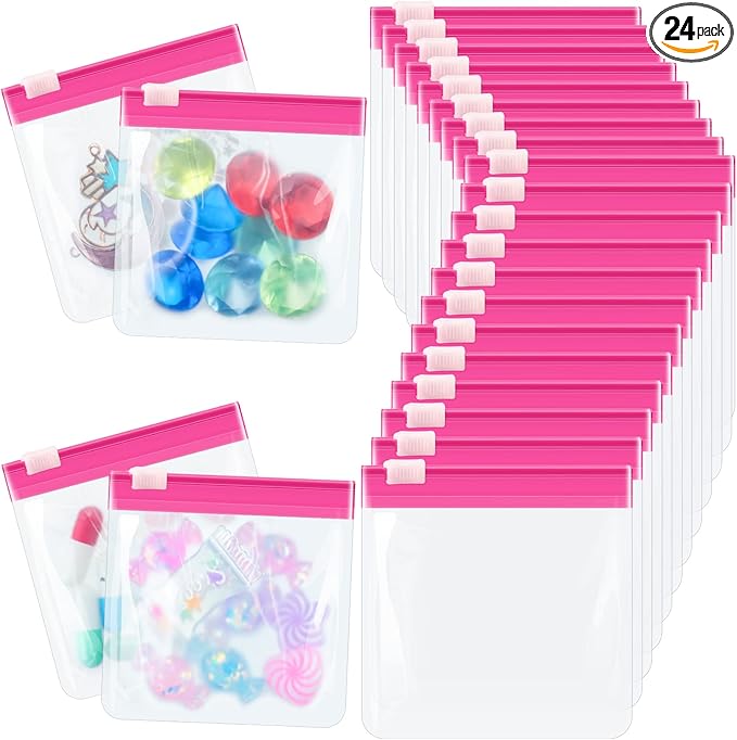 24 Pieces Pill Pouch Bags Zippered Set Reusable Translucent Medicine Organizer Sealing Travel Plastic Bags with Slide Lock for Storage(Pink)