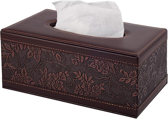 XNONE PU Leather Tissue Box Cover Tissue Box Holder Rectangle Tissues Organizer with Magnetic Bottom,Decorative Napkin Caddy for Vanity Dresser Night Stand Table Countertop Home Office Car,Retro