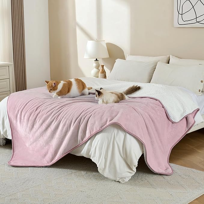 Yaning Waterproof Blanket for Bed Couch Sofa, Soft Liquid Pee Proof Pet Blanket for Dog Puppy Cat, Reversible Sherpa Fleece Furniture Protector (Dusty Pink, 50x60 inches)